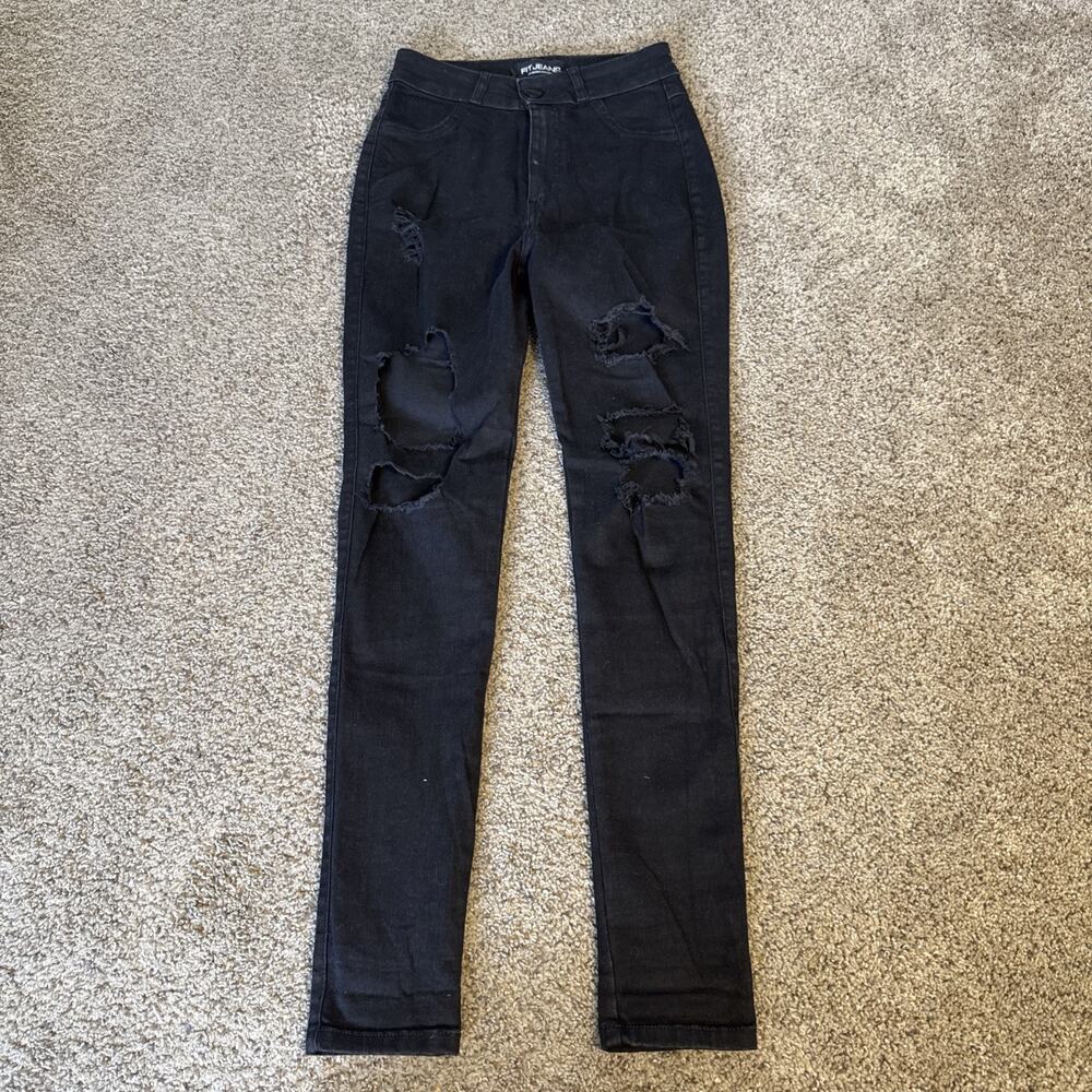 FIT JEANS Fitjeans Womens S Regular Super Ripped High Waisted‎ Black Contour